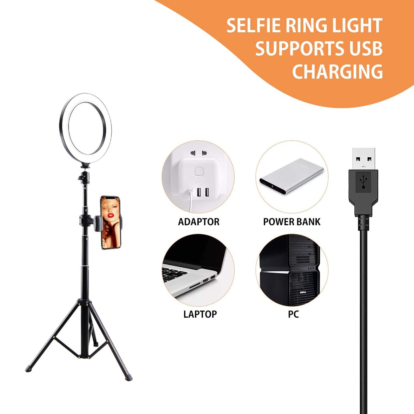 8 Inches Selfie Ring Light with Stick Tripod Stand and Phone Holder for Live Stream, Makeup, Dimmable Led Camera Beauty Ringlight for YouTube Video Photography Compatible with iPhone or Android