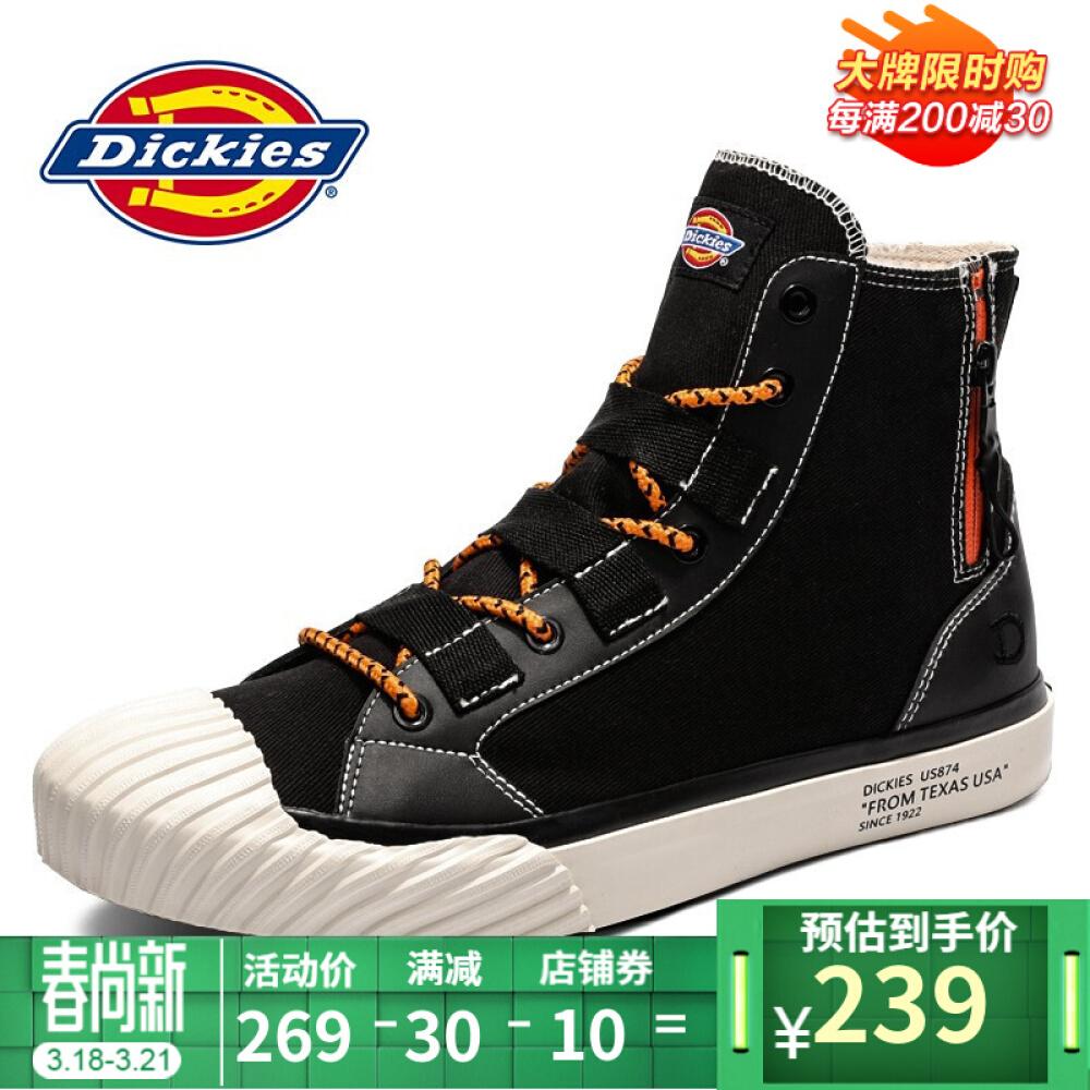 Dickies高帮帆布鞋男女布鞋学生韩版潮鞋子男女鞋情侣鞋 黑色（男女款） 44