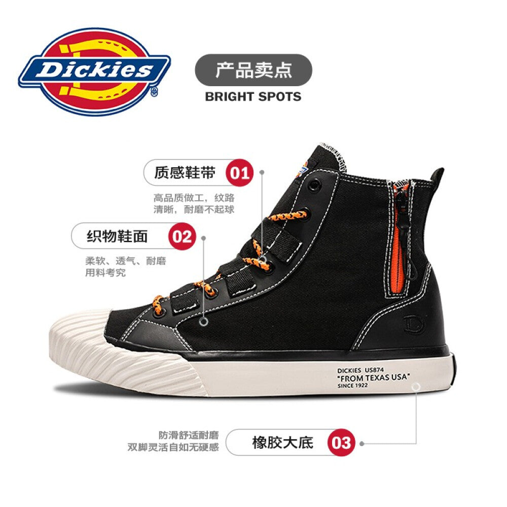 Dickies高帮帆布鞋男女布鞋学生韩版潮鞋子男女鞋情侣鞋 黑色（男女款） 44