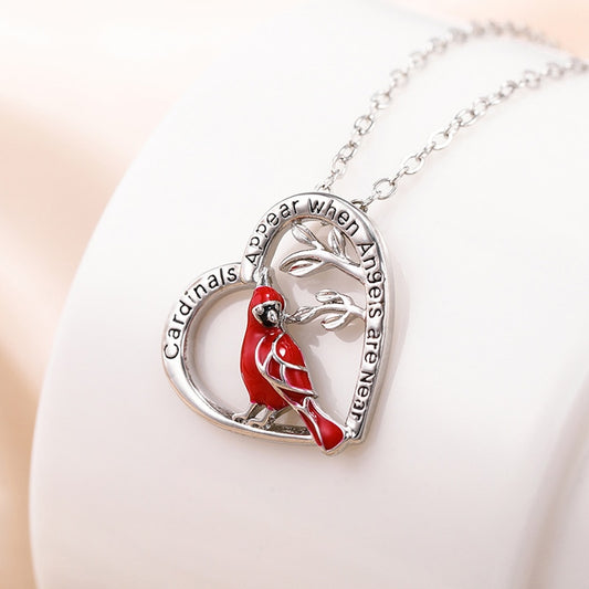 Fashion Cardinal Parrot Necklace Red Bird Cardinals Pendant Memory Of Someone Gift Cardinal Heart Pendant Necklace