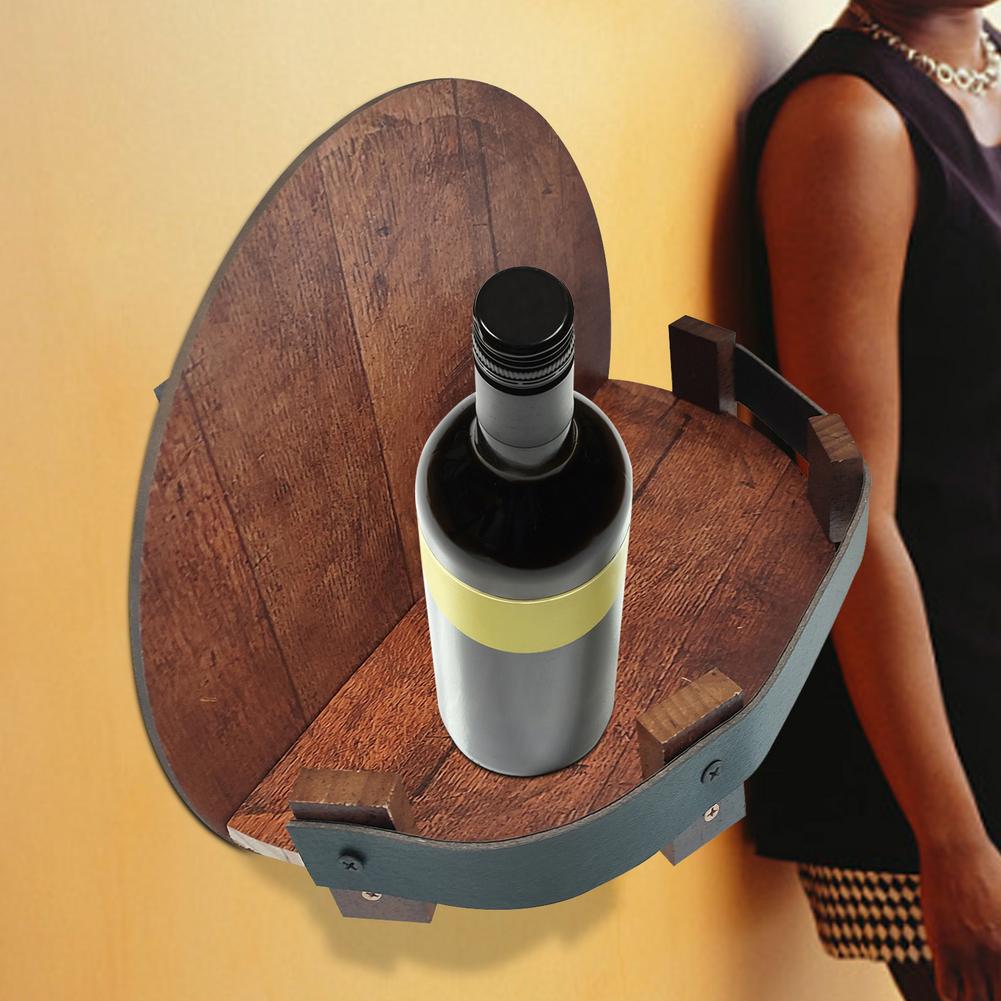 Bourbon Whiskey Barrel Shelf - Durable Wine Rack Wall Wine Holder With PU Leather Guardrail 7 Bottle Holder For Home Kitchen