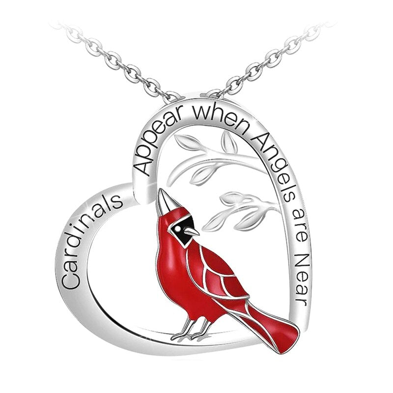 Fashion Cardinal Parrot Necklace Red Bird Cardinals Pendant Memory Of Someone Gift Cardinal Heart Pendant Necklace