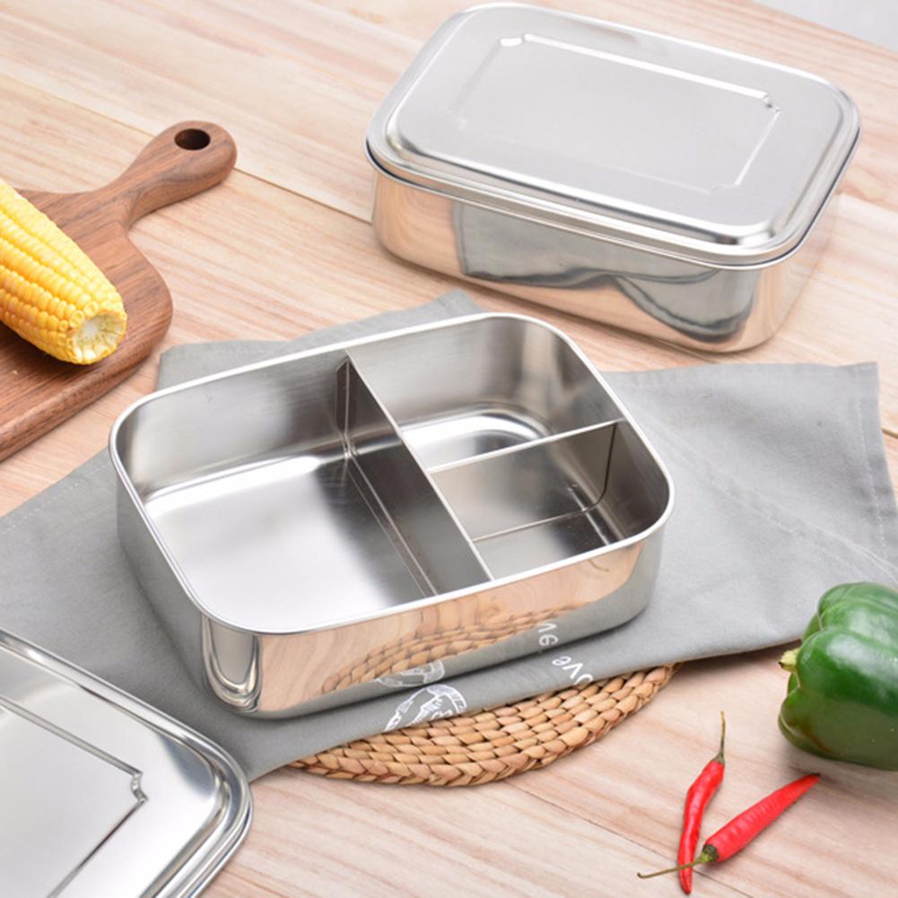 Stainless Steel Lunch Box Free Bread Box Flexible Separation Metal Lunch Case Sustainable Suitable For Hiking School Children