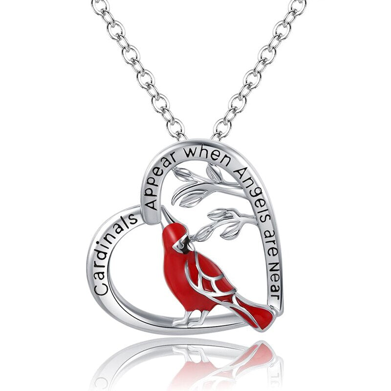 Fashion Cardinal Parrot Necklace Red Bird Cardinals Pendant Memory Of Someone Gift Cardinal Heart Pendant Necklace