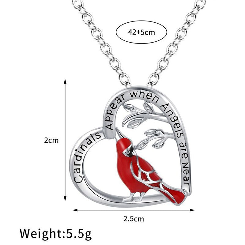 Fashion Cardinal Parrot Necklace Red Bird Cardinals Pendant Memory Of Someone Gift Cardinal Heart Pendant Necklace