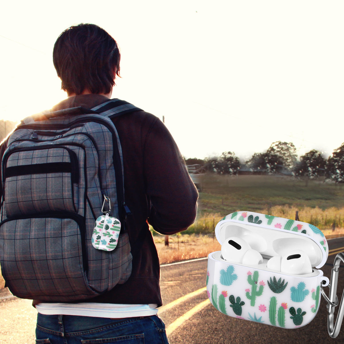 Airpods Pro Case Cover with Sunflower Skin,OLEBAND Cute Hard Protective Shockproof Accessory with Keychain for Men Women and Girls,Compatible for Apple Airpods Pro 3 Charging Case Front LED Visible