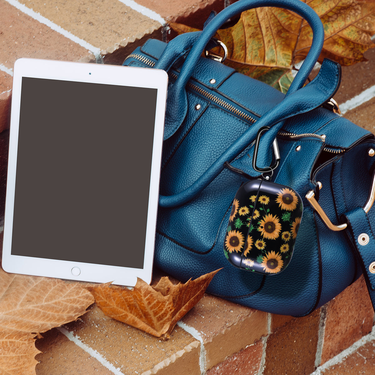 Airpods Pro Case Cover with Sunflower Skin,OLEBAND Cute Hard Protective Shockproof Accessory with Keychain for Men Women and Girls,Compatible for Apple Airpods Pro 3 Charging Case Front LED Visible