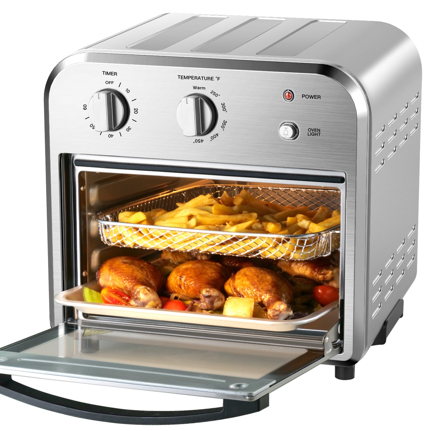 Geek Chef Air Fryer Toaster Oven, 4 Slice Convection Airfryer Countertop Oven, Roast, Bake, Broil, Reheat, Fry Oil-Free, Cooking 4 Accessories Included, Stainless Steel,1500W