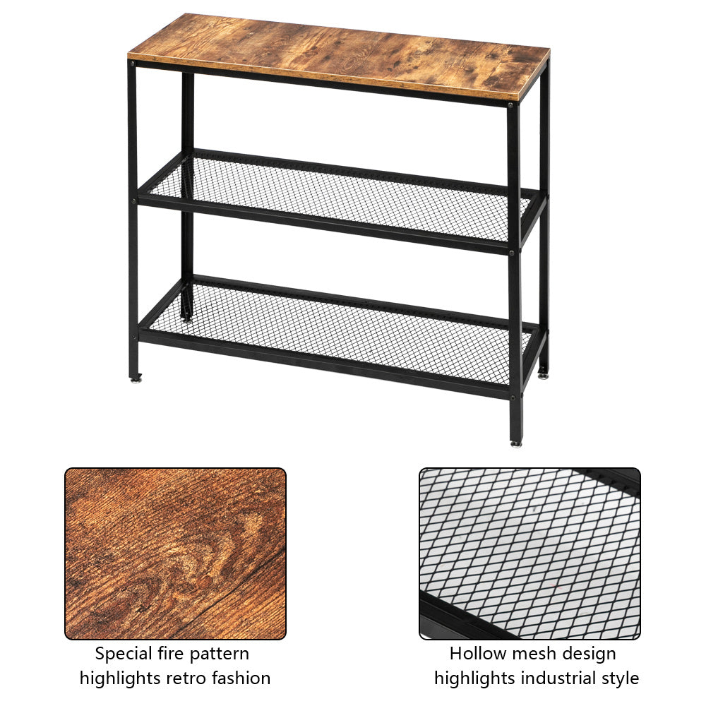 Modern industrial wood grain 3 layers 40-inch rectangle wrought iron sofa table