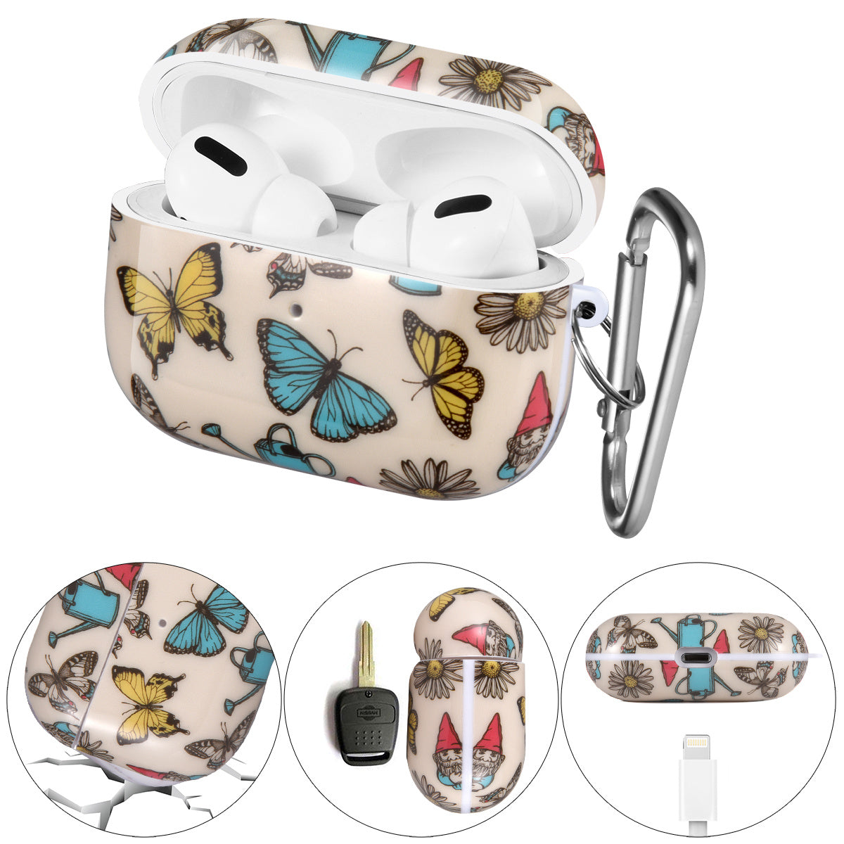 Airpods Pro Case Cover with Sunflower Skin,OLEBAND Cute Hard Protective Shockproof Accessory with Keychain for Men Women and Girls,Compatible for Apple Airpods Pro 3 Charging Case Front LED Visible