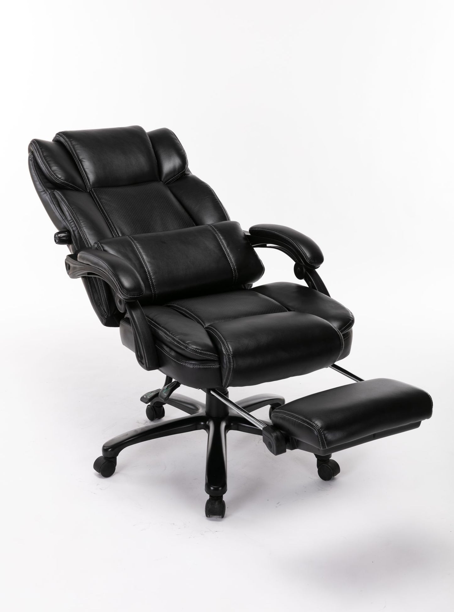 Big and Tall Reclining Office Chair - High Back Executive Computer Desk Chair with Adjustable Built-in Lumbar Support, Angle Recline Locking System and Footrest, Thick Padding for Comfort