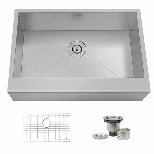 TORVA 33 Inch Farmhouse Kitchen Sink Apron Front 60/40 Double Bowl Flat Front 16 Gauge Stainless Steel