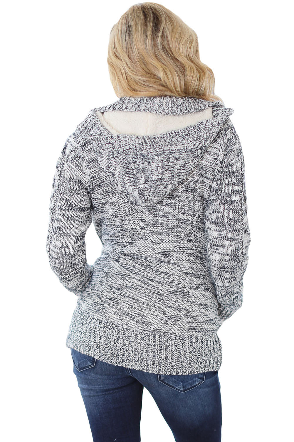 Women Hooded Knit Cardigans Button Cable Sweater Coat