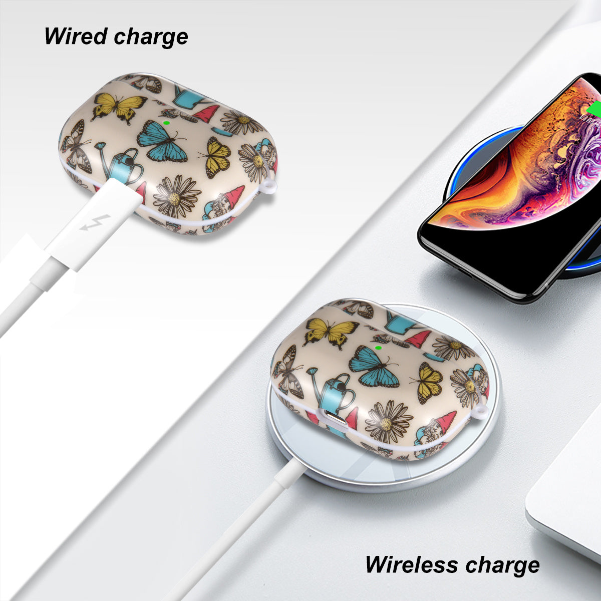 Airpods Pro Case Cover with Sunflower Skin,OLEBAND Cute Hard Protective Shockproof Accessory with Keychain for Men Women and Girls,Compatible for Apple Airpods Pro 3 Charging Case Front LED Visible