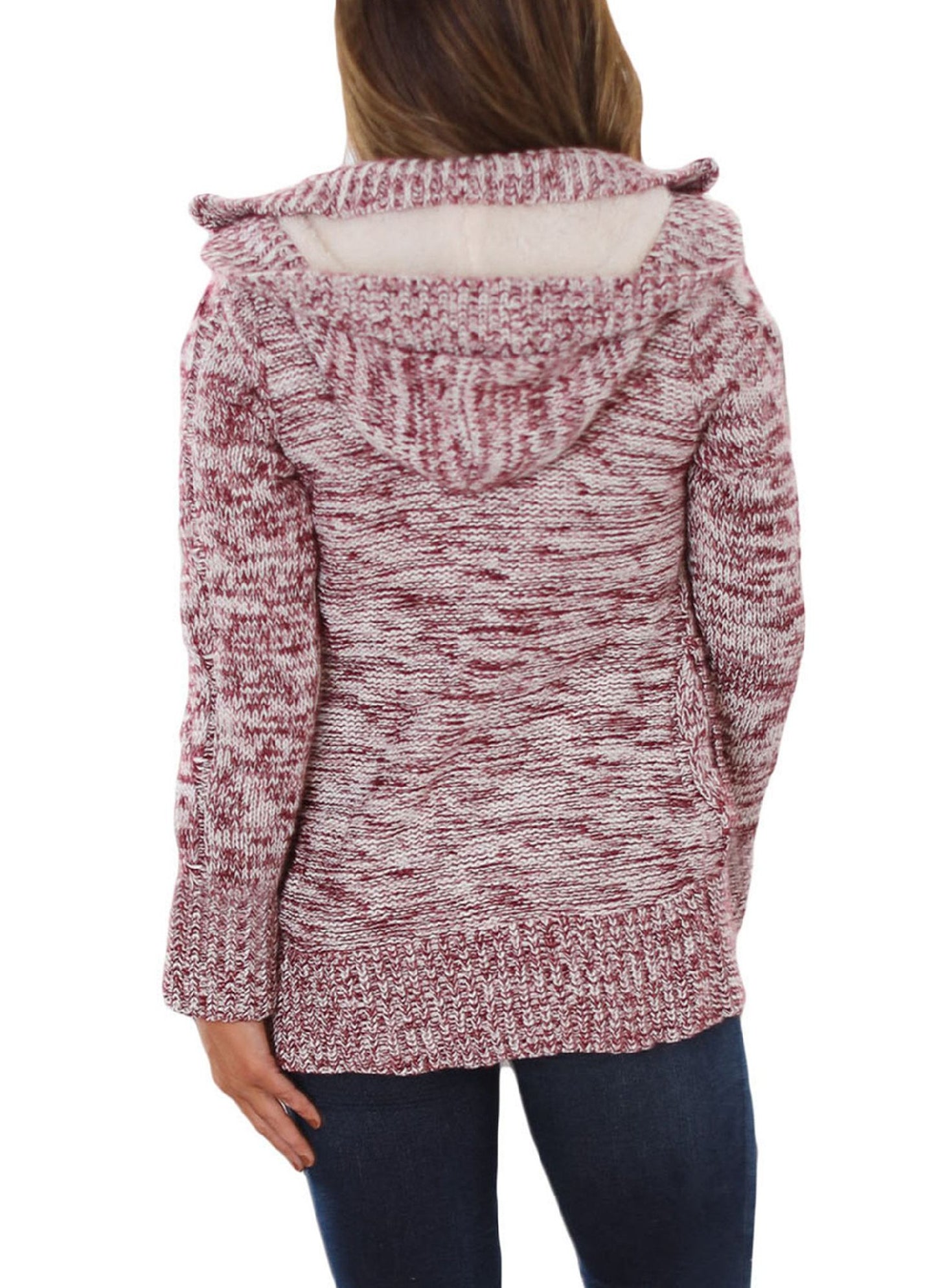 Women Hooded Knit Cardigans Button Cable Sweater Coat