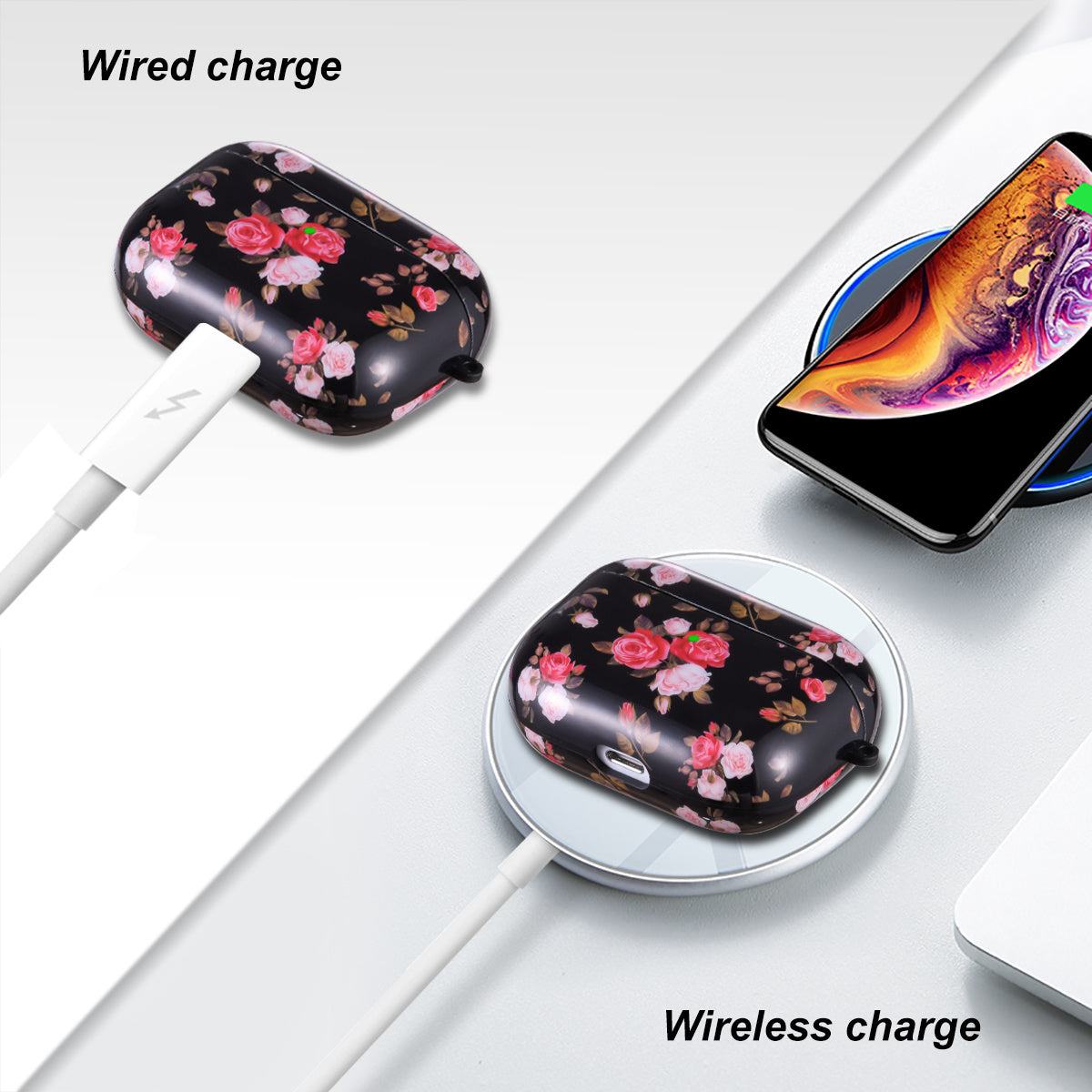 Airpods Pro Case Cover with Sunflower Skin,OLEBAND Cute Hard Protective Shockproof Accessory with Keychain for Men Women and Girls,Compatible for Apple Airpods Pro 3 Charging Case Front LED Visible