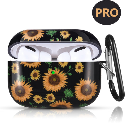 Airpods Pro Case Cover with Sunflower Skin,OLEBAND Cute Hard Protective Shockproof Accessory with Keychain for Men Women and Girls,Compatible for Apple Airpods Pro 3 Charging Case Front LED Visible
