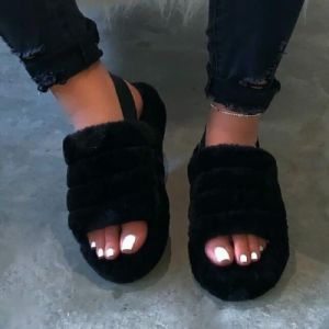 Women Fur Wedge Slippers 01