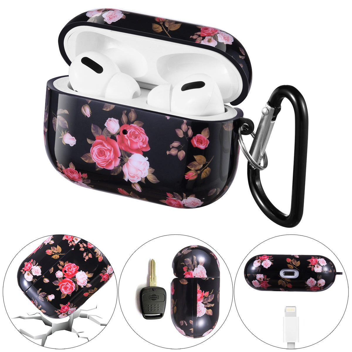 Airpods Pro Case Cover with Sunflower Skin,OLEBAND Cute Hard Protective Shockproof Accessory with Keychain for Men Women and Girls,Compatible for Apple Airpods Pro 3 Charging Case Front LED Visible