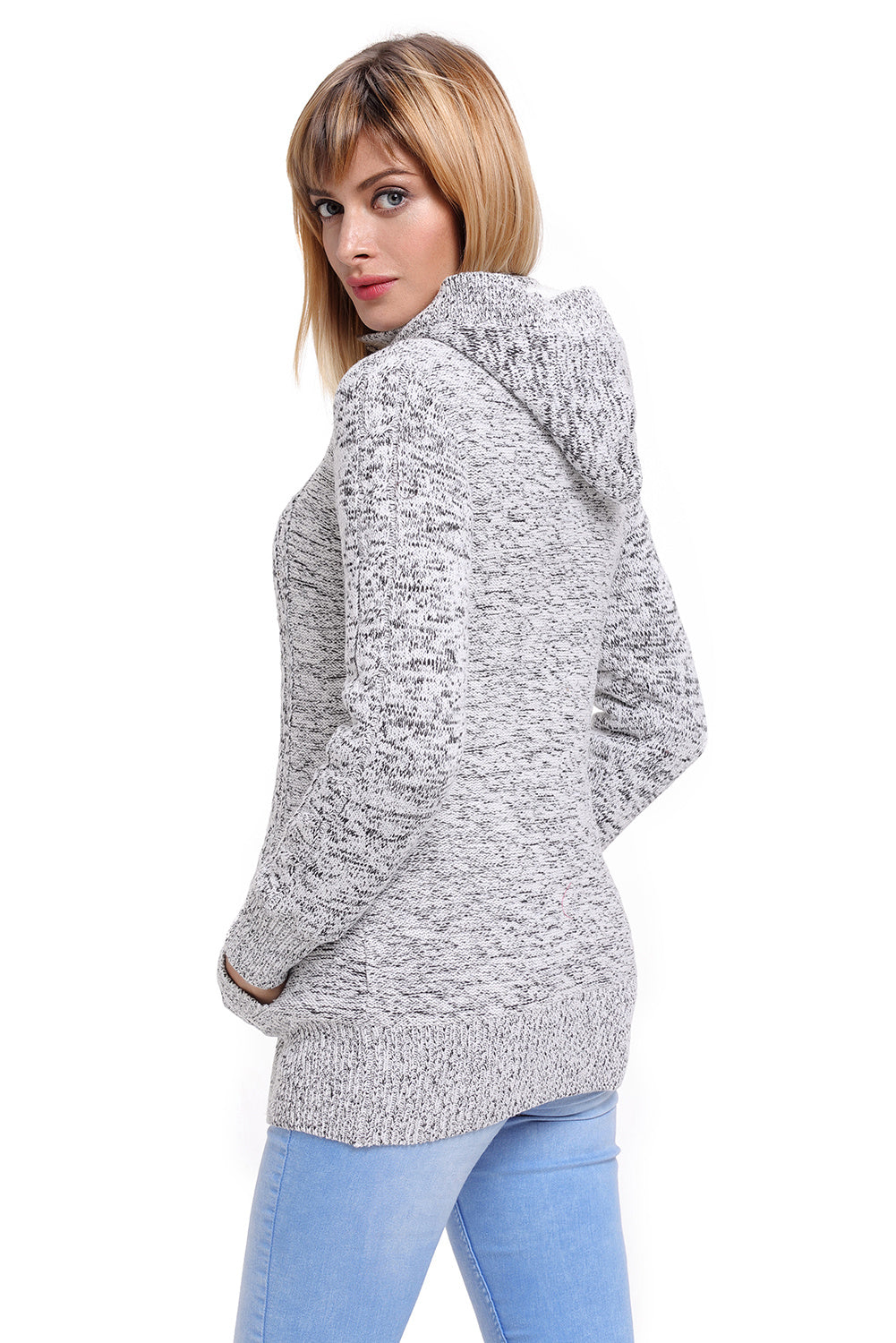Women Hooded Knit Cardigans Button Cable Sweater Coat