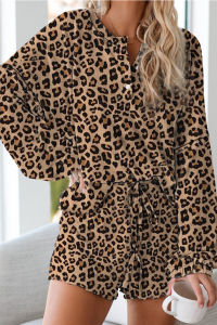 Womens Tie Dye Printed Ruffle Short Pajamas Set Long Sleeve Tops and Shorts PJ Set Loungewear Nightwear Sleepwear