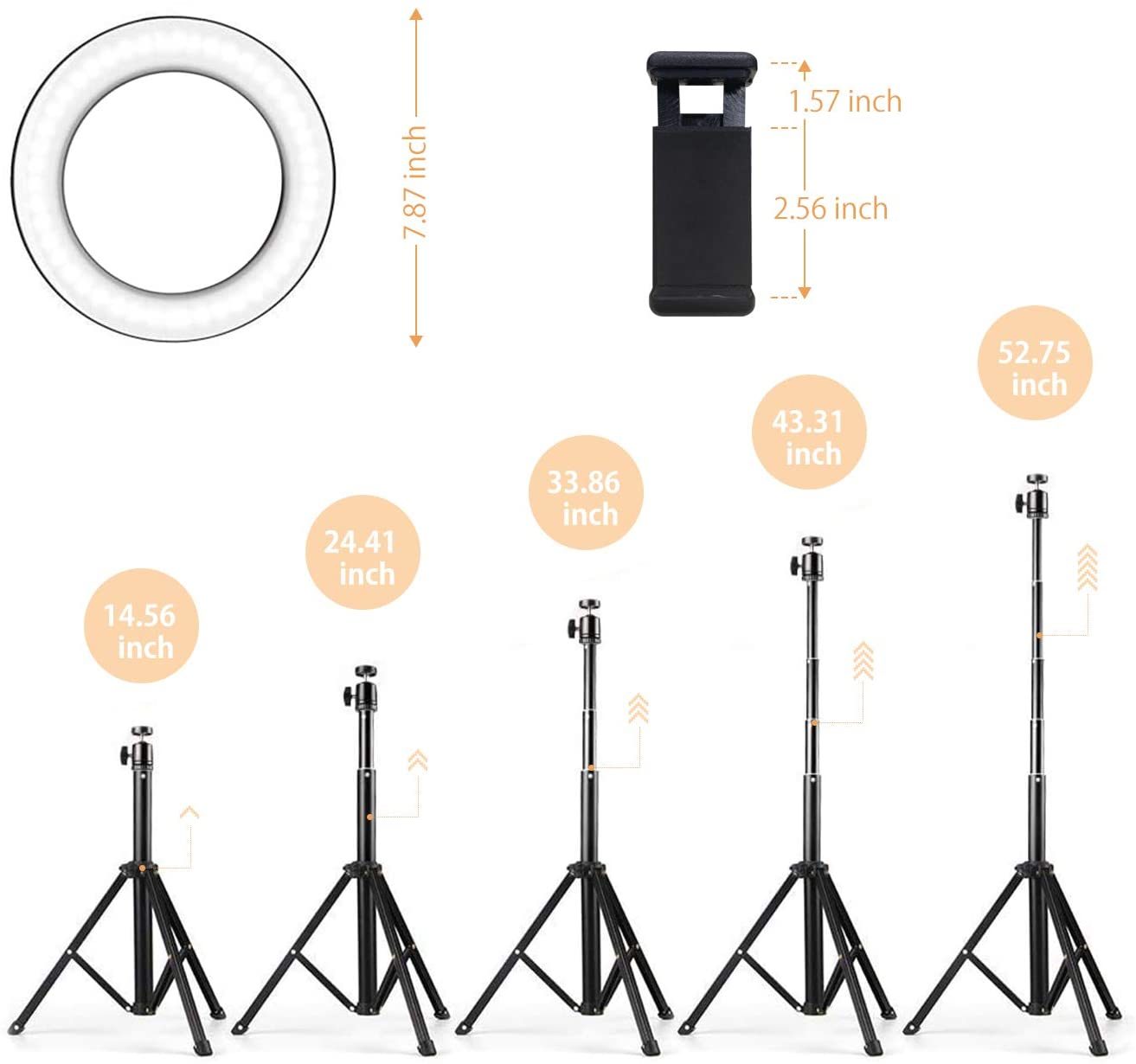 8 Inches Selfie Ring Light with Stick Tripod Stand and Phone Holder for Live Stream, Makeup, Dimmable Led Camera Beauty Ringlight for YouTube Video Photography Compatible with iPhone or Android