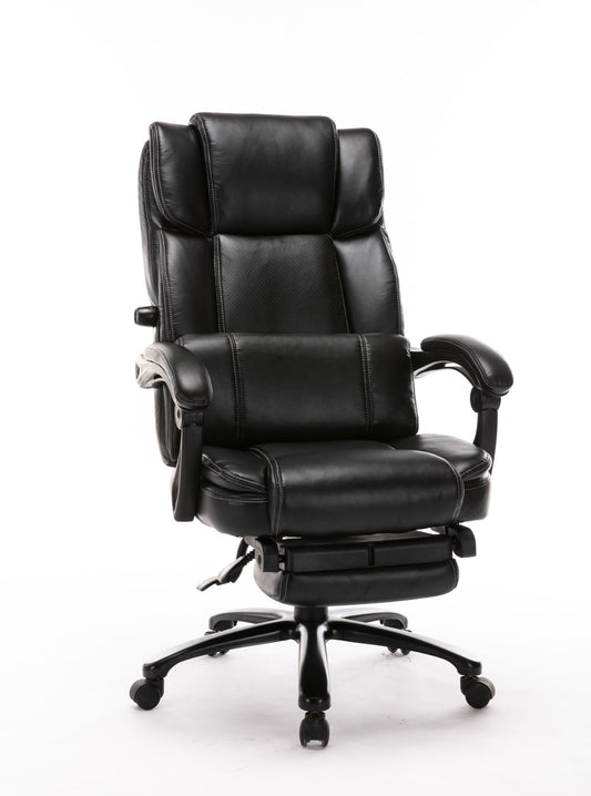 Big and Tall Reclining Office Chair - High Back Executive Computer Desk Chair with Adjustable Built-in Lumbar Support, Angle Recline Locking System and Footrest, Thick Padding for Comfort