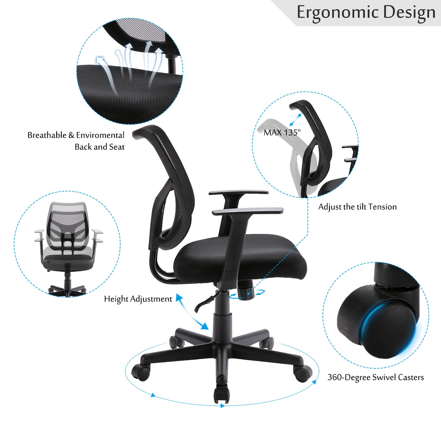 Ergonomic office chair mesh computer chair