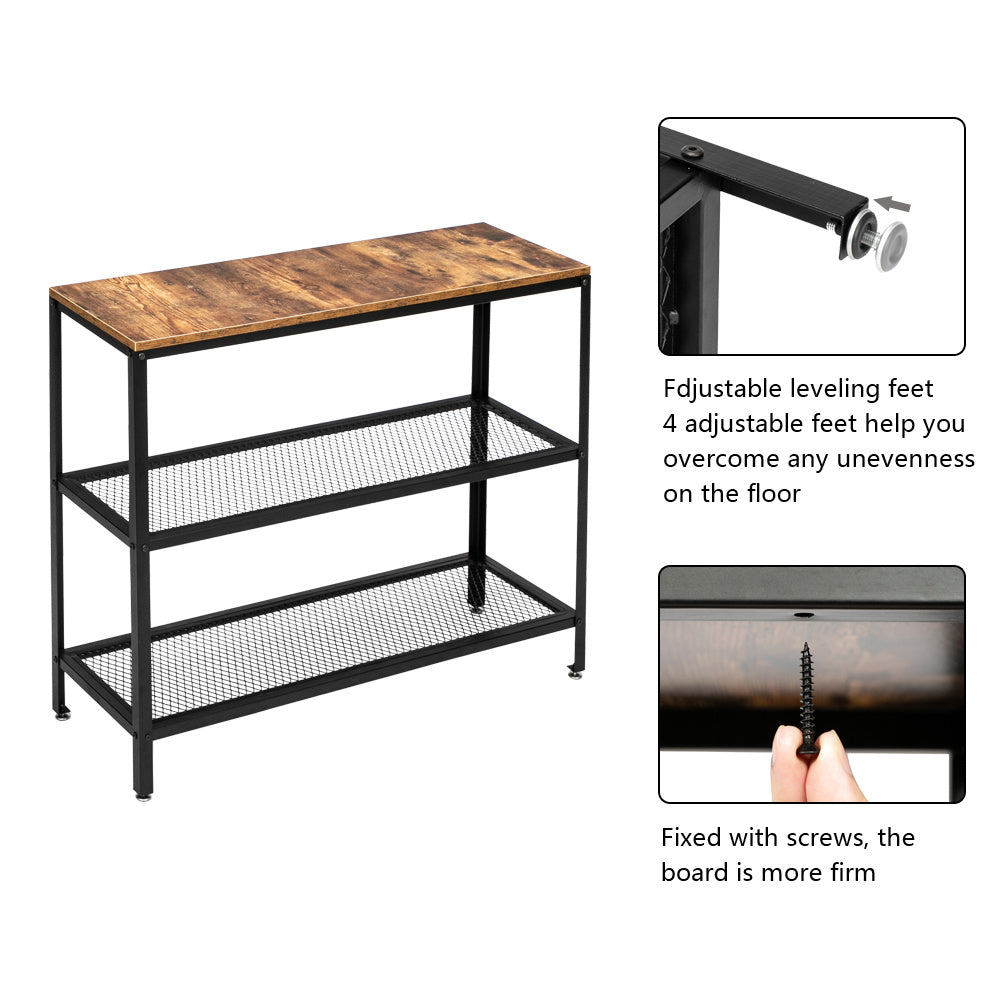 Modern industrial wood grain 3 layers 40-inch rectangle wrought iron sofa table