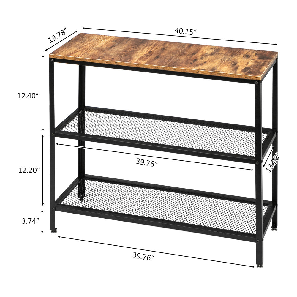 Modern industrial wood grain 3 layers 40-inch rectangle wrought iron sofa table