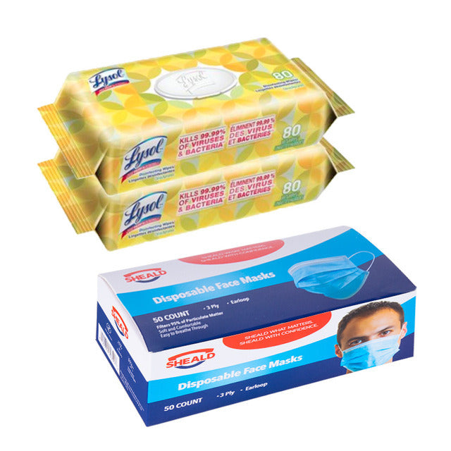 Lysol Wipes 80 count pack of 2 + 50 pcs Face Masks