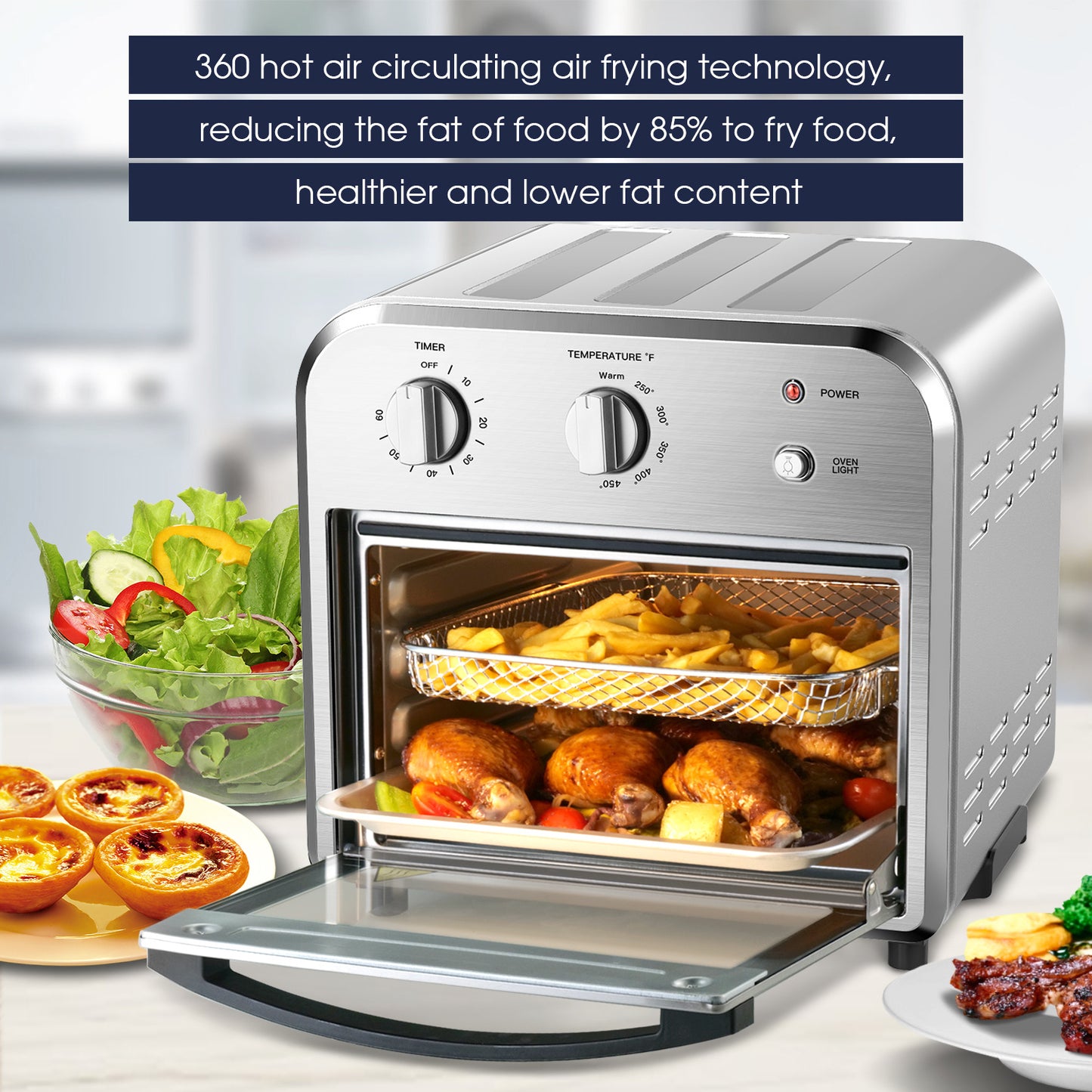 Geek Chef Air Fryer Toaster Oven, 4 Slice Convection Airfryer Countertop Oven, Roast, Bake, Broil, Reheat, Fry Oil-Free, Cooking 4 Accessories Included, Stainless Steel,1500W