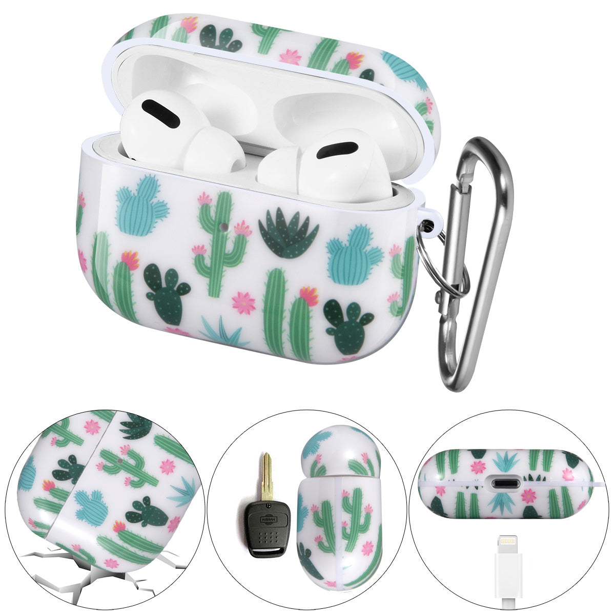 Airpods Pro Case Cover with Sunflower Skin,OLEBAND Cute Hard Protective Shockproof Accessory with Keychain for Men Women and Girls,Compatible for Apple Airpods Pro 3 Charging Case Front LED Visible