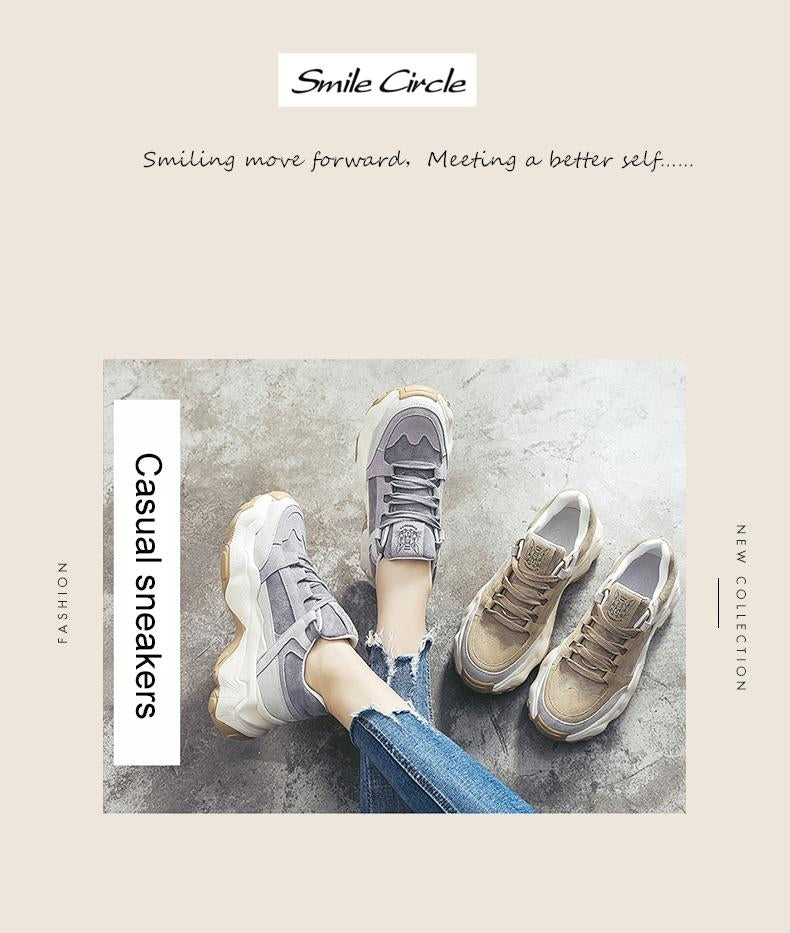Smile Circle Women Sneakers Breathable Shoes 2019 spring new Flat Platform shoes girl Thick bottom Outdoor Ladies shoes