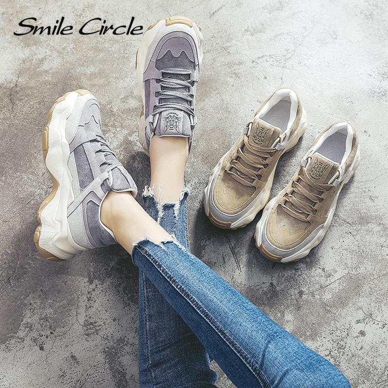 Smile Circle Women Sneakers Breathable Shoes 2019 spring new Flat Platform shoes girl Thick bottom Outdoor Ladies shoes