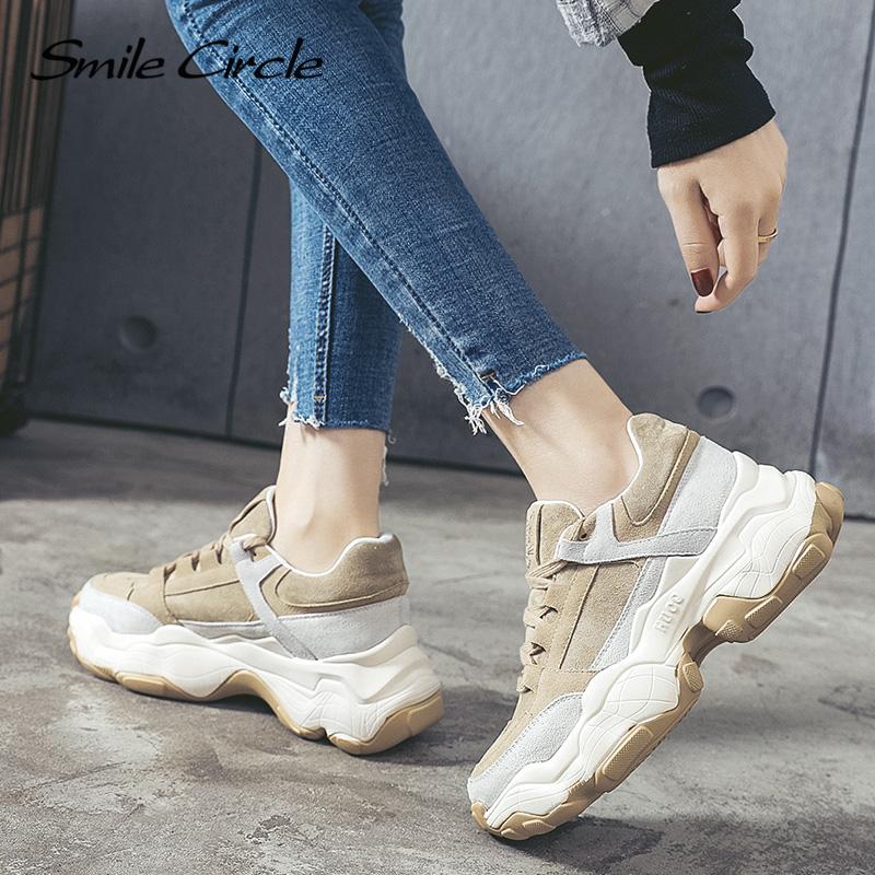 Smile Circle Women Sneakers Breathable Shoes 2019 spring new Flat Platform shoes girl Thick bottom Outdoor Ladies shoes